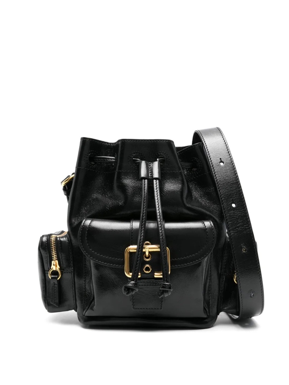 Chloe Black Leather Drawstring Bucket Bag with Gold Hardware NWT